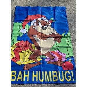 Vintage Looney Tunes Christmas Taz Bah Humbug! Decorative Yard Flag 29" x 41.5"